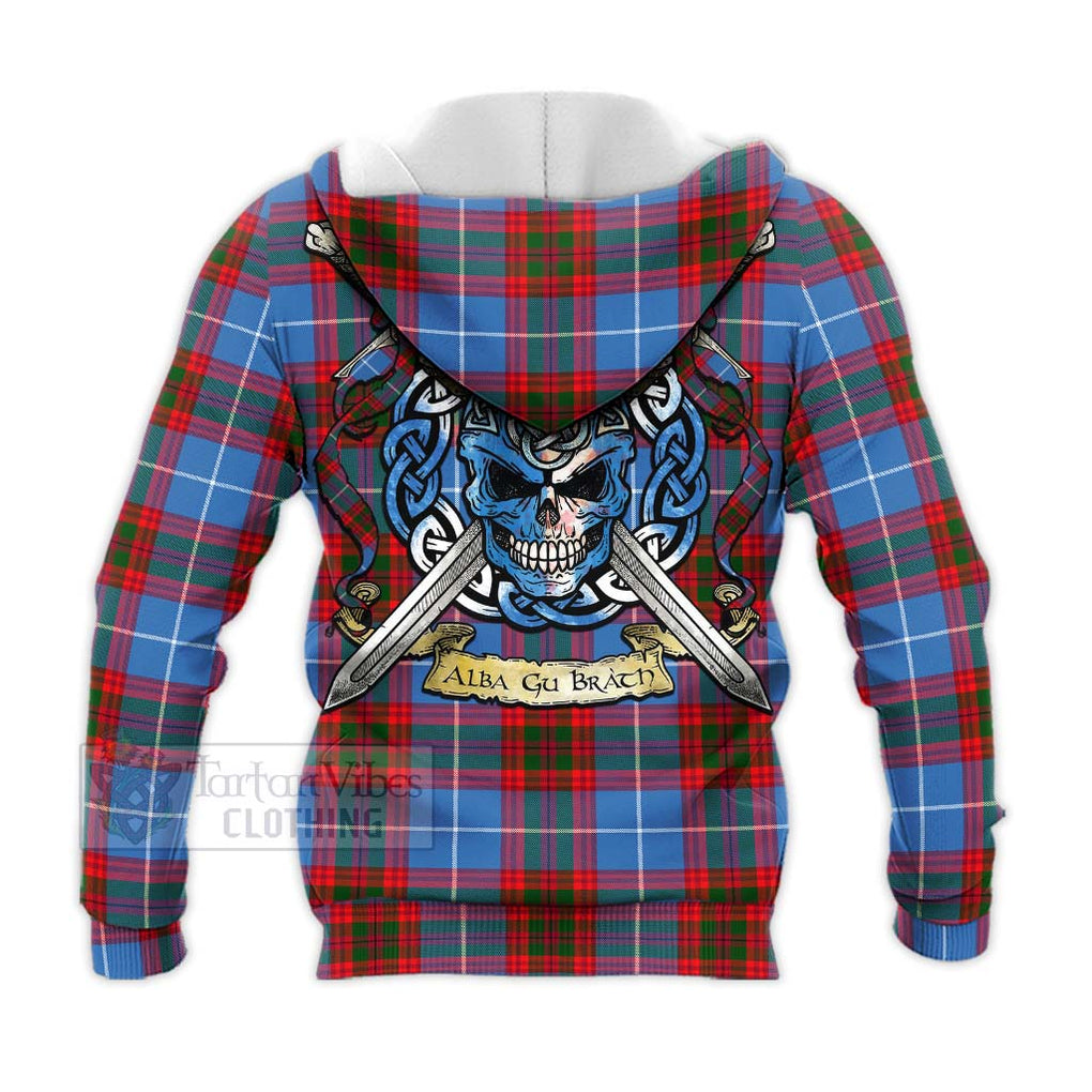 Tartan Vibes Clothing Newton Tartan Knitted Hoodie with Family Crest Celtic Skull Style