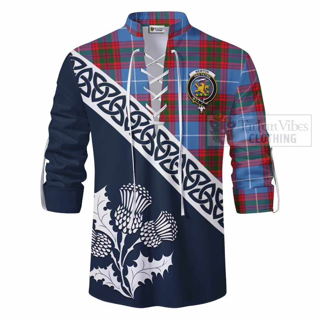 Tartan Vibes Clothing Newton Tartan Ghillie Kilt Shirt Featuring Thistle and Scotland Map