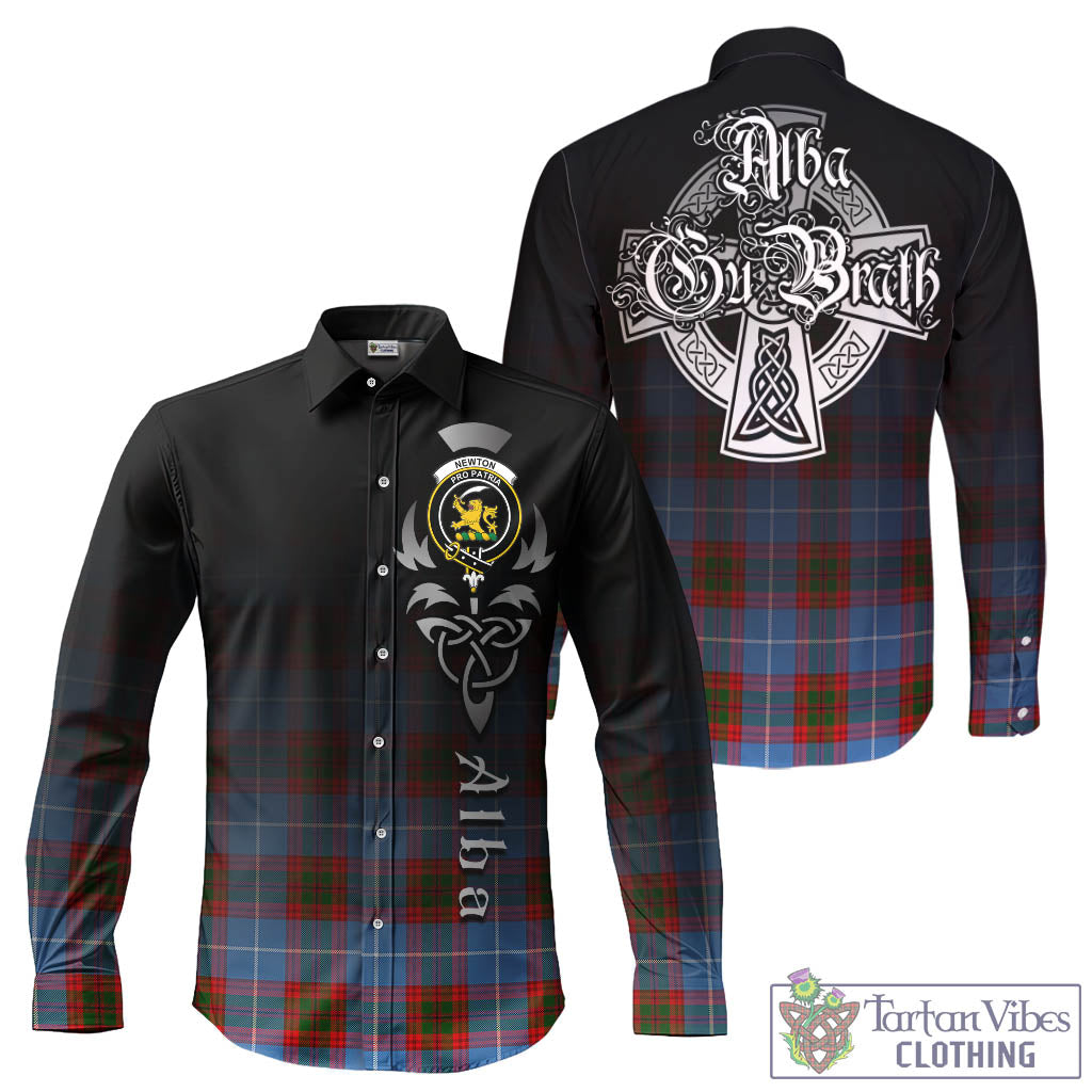 Tartan Vibes Clothing Newton Tartan Long Sleeve Button Up Featuring Alba Gu Brath Family Crest Celtic Inspired