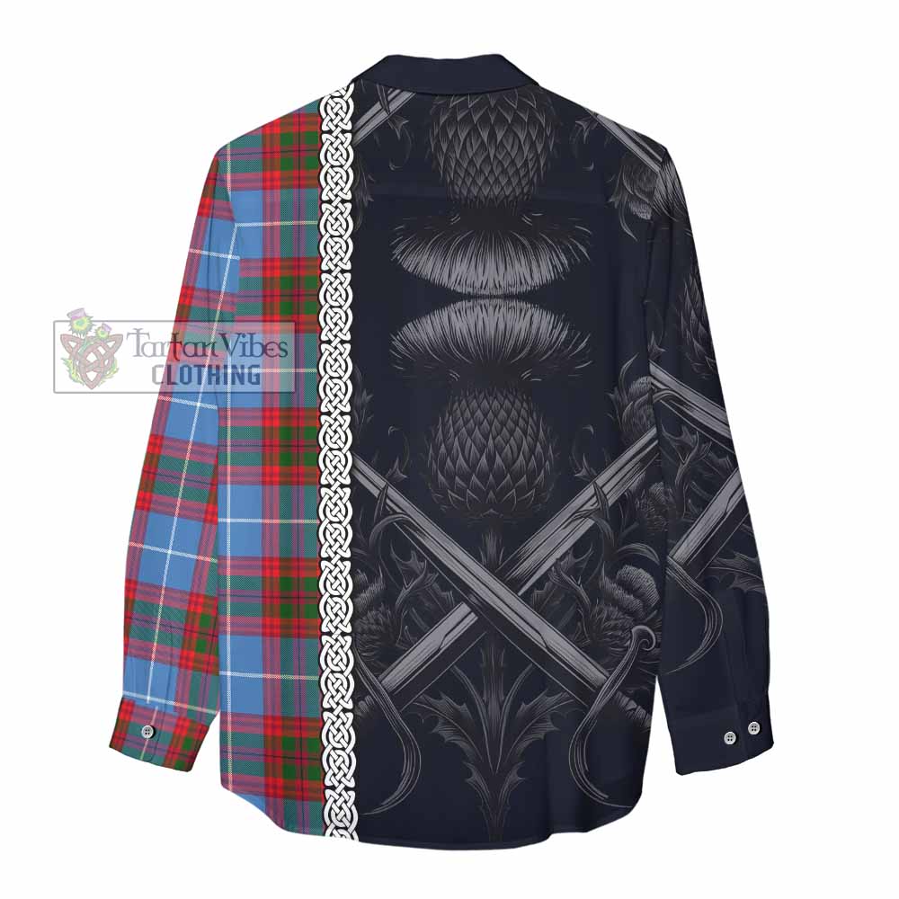 Tartan Vibes Clothing Newton Tartan Women's Casual Shirt with Family Crest Cross Sword Thistle Celtic Vibes