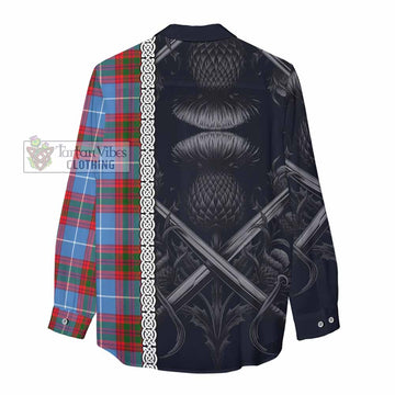 Newton Tartan Women's Casual Shirt with Family Crest Cross Sword Thistle Celtic Vibes