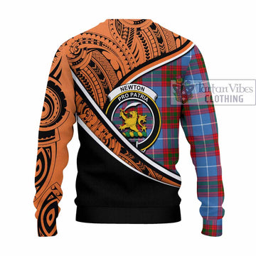 Newton Crest Tartan Knitted Sweater with Polynesian Vibes Style - Orange Version