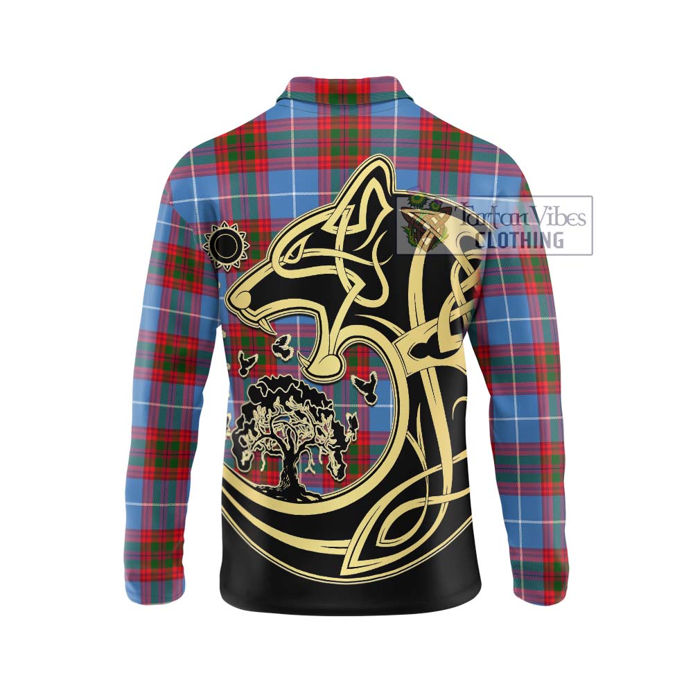 Newton Tartan Long Sleeve Polo Shirt with Family Crest Celtic Wolf Style - Tartanvibesclothing Shop