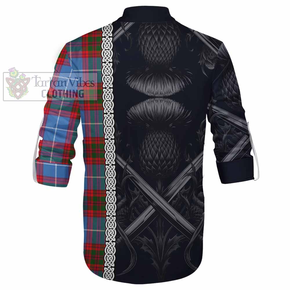 Tartan Vibes Clothing Newton Tartan Ghillie Kilt Shirt with Family Crest Cross Sword Thistle Celtic Vibes