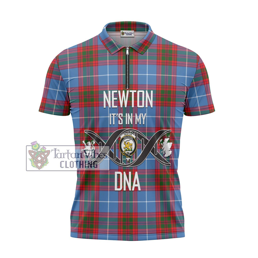 Newton Tartan Zipper Polo Shirt with Family Crest DNA In Me Style - Tartanvibesclothing Shop