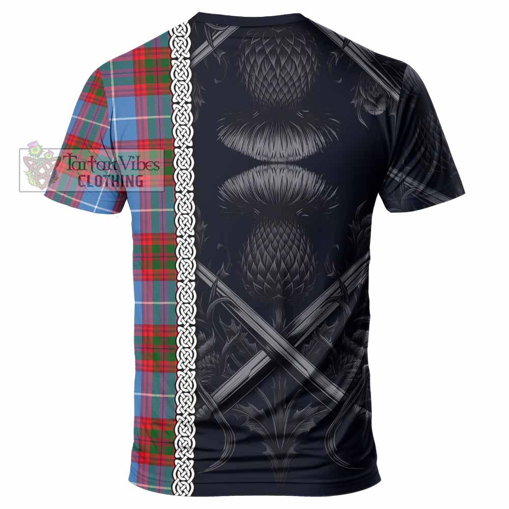 Tartan Vibes Clothing Newton Tartan T-Shirt with Family Crest Cross Sword Thistle Celtic Vibes