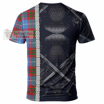 Newton Tartan T-Shirt with Family Crest Cross Sword Thistle Celtic Vibes