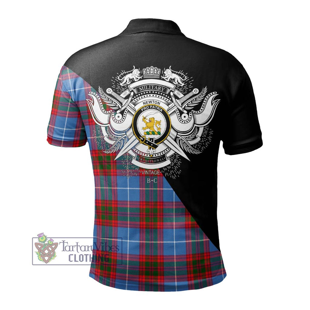 Newton Tartan Polo Shirt with Family Crest and Military Logo Style - Tartanvibesclothing Shop