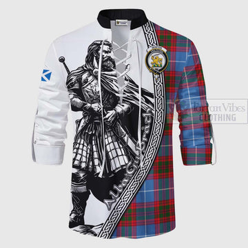 Newton Tartan Clan Crest Ghillie Kilt Shirt with Highlander Warrior Celtic Style