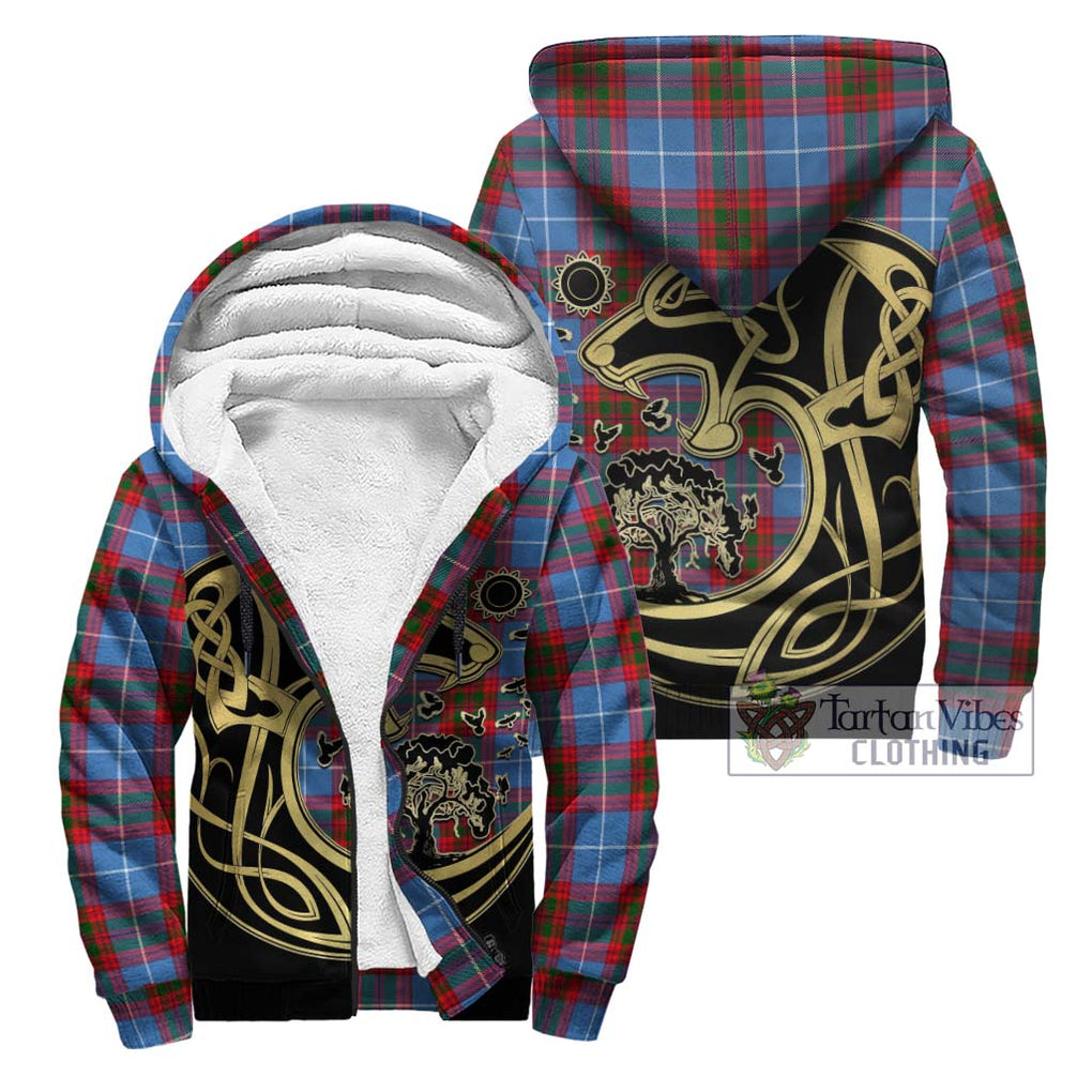 Newton Tartan Sherpa Hoodie with Family Crest Celtic Wolf Style Unisex - Tartan Vibes Clothing