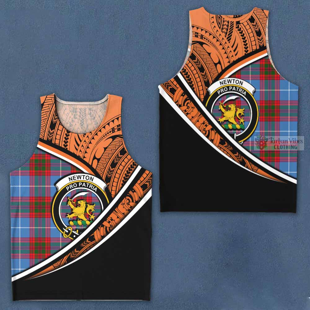 Tartan Vibes Clothing Newton Crest Tartan Men's Tank Top with Maori Tattoo Style - Orange Version