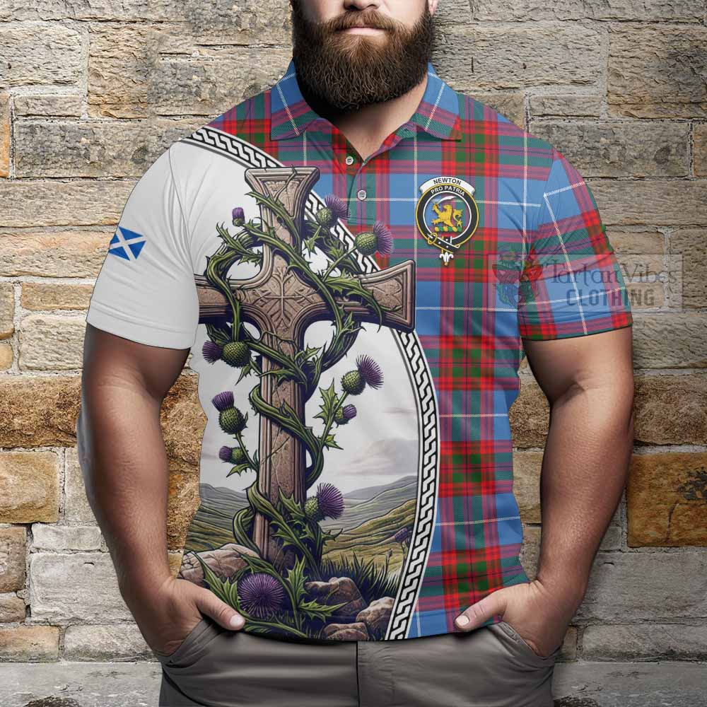 Tartan Vibes Clothing Newton Tartan Polo Shirt with Family Crest and St. Andrew's Cross Accented by Thistle Vines