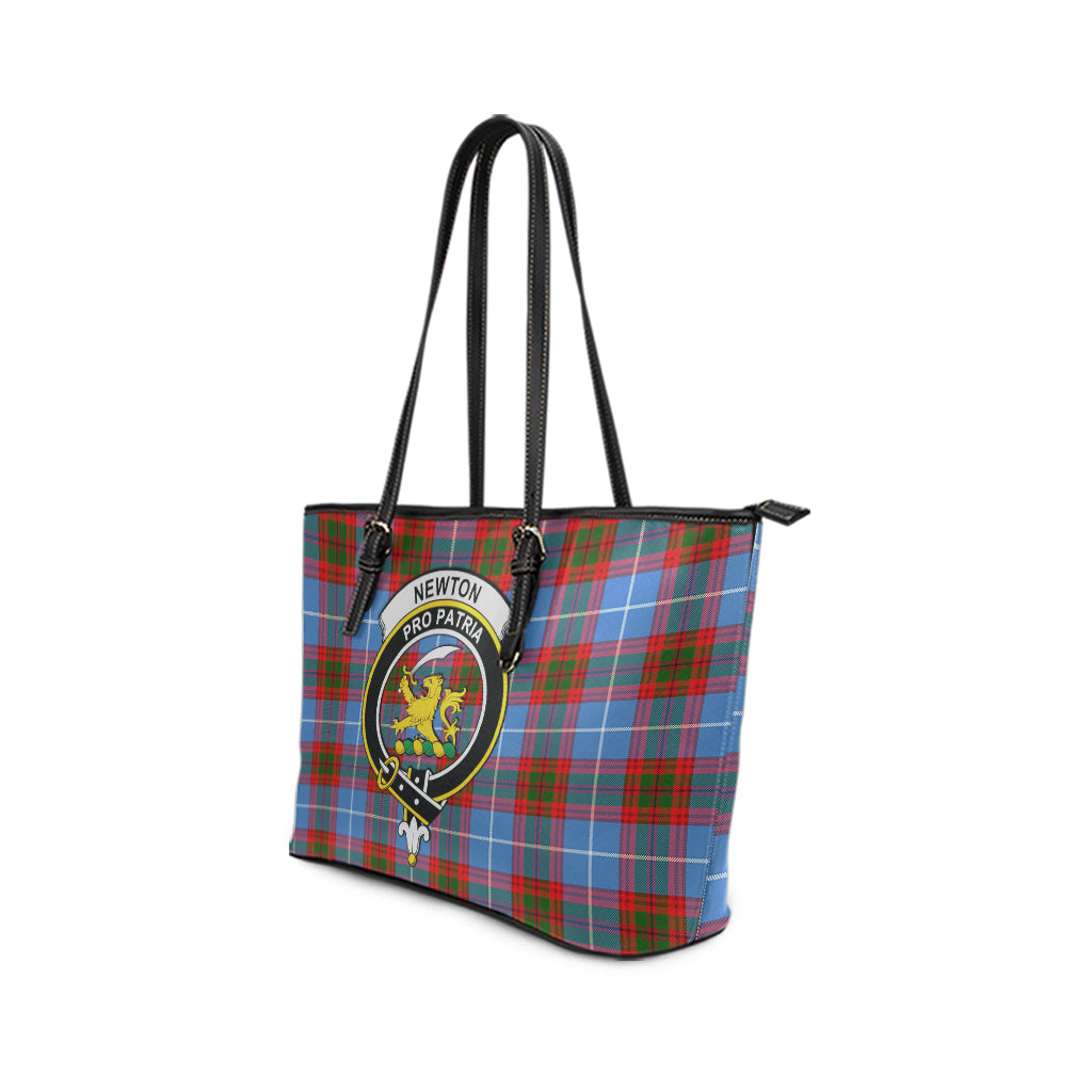 Newton Tartan Leather Tote Bag with Family Crest - Tartan Vibes Clothing