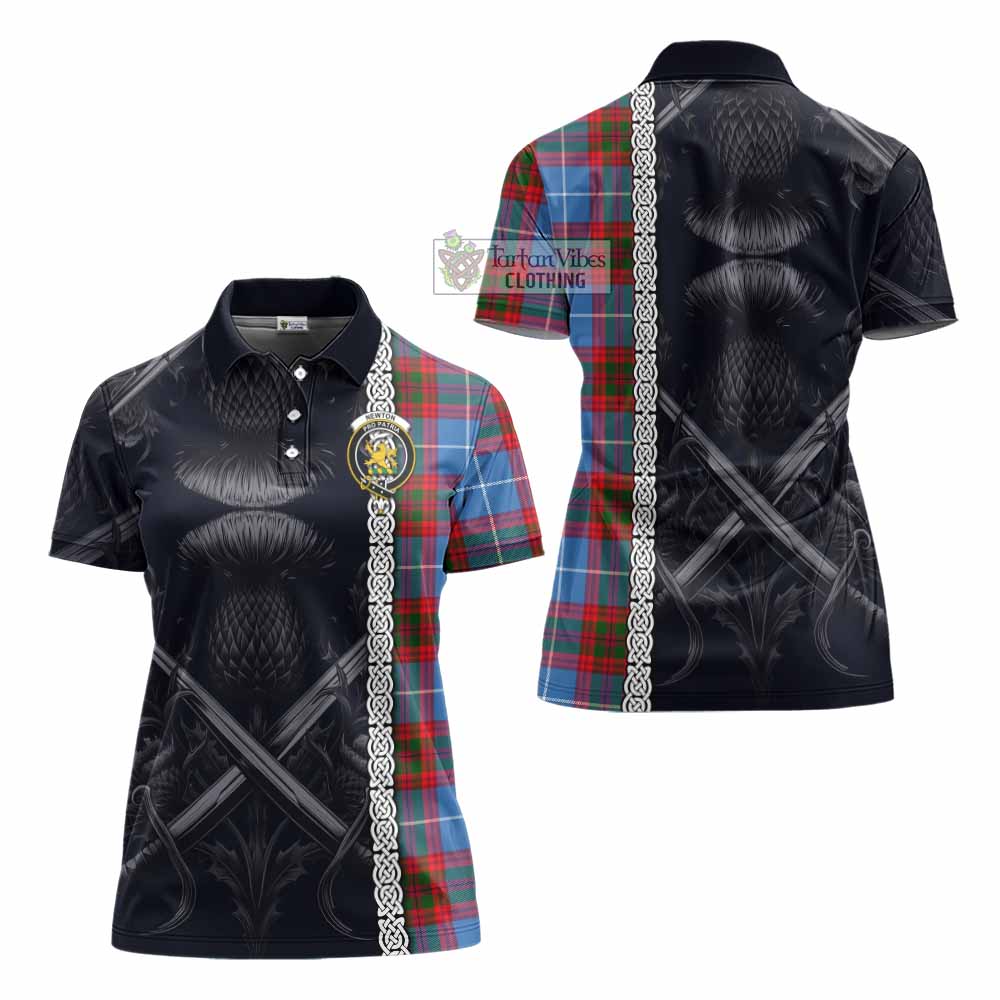 Tartan Vibes Clothing Newton Tartan Women's Polo Shirt with Family Crest Cross Sword Thistle Celtic Vibes