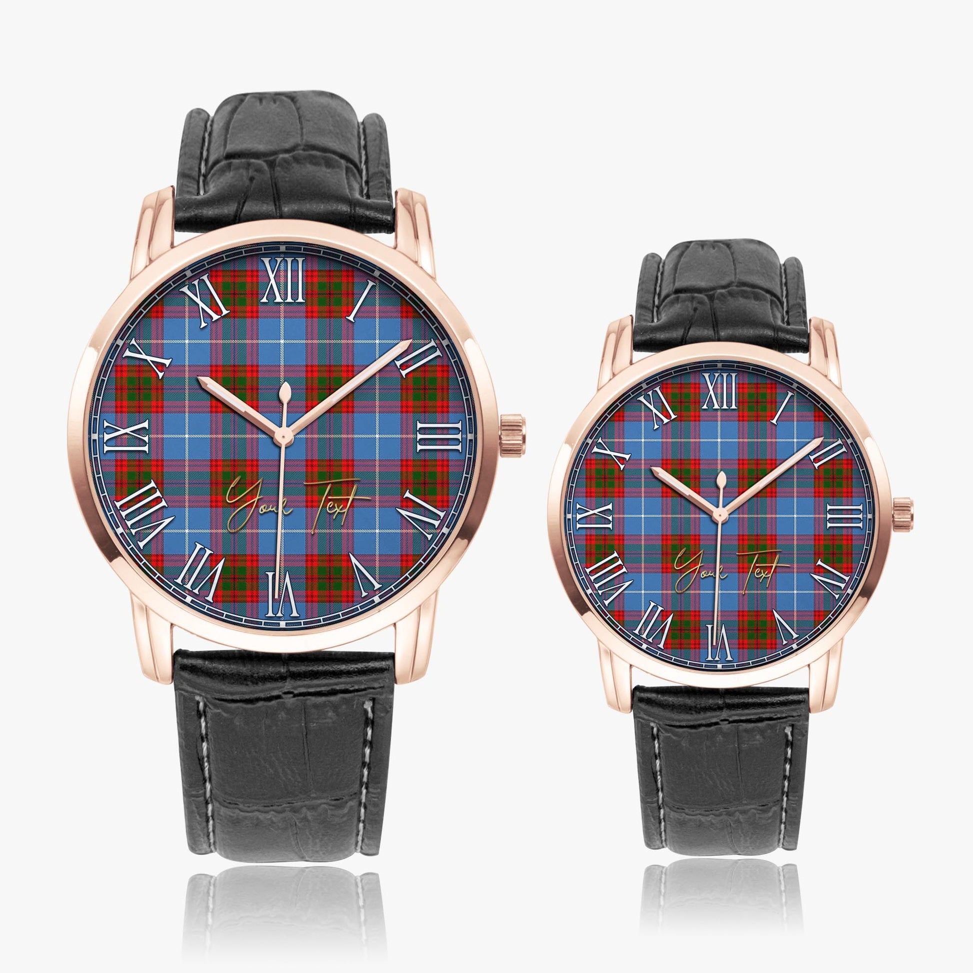 Newton Tartan Personalized Your Text Leather Trap Quartz Watch Wide Type Rose Gold Case With Black Leather Strap - Tartanvibesclothing