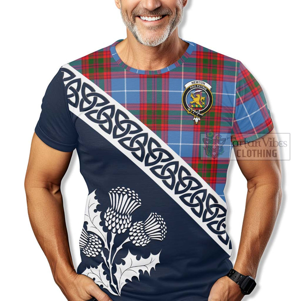 Newton Tartan T-Shirt Featuring Thistle and Scotland Map