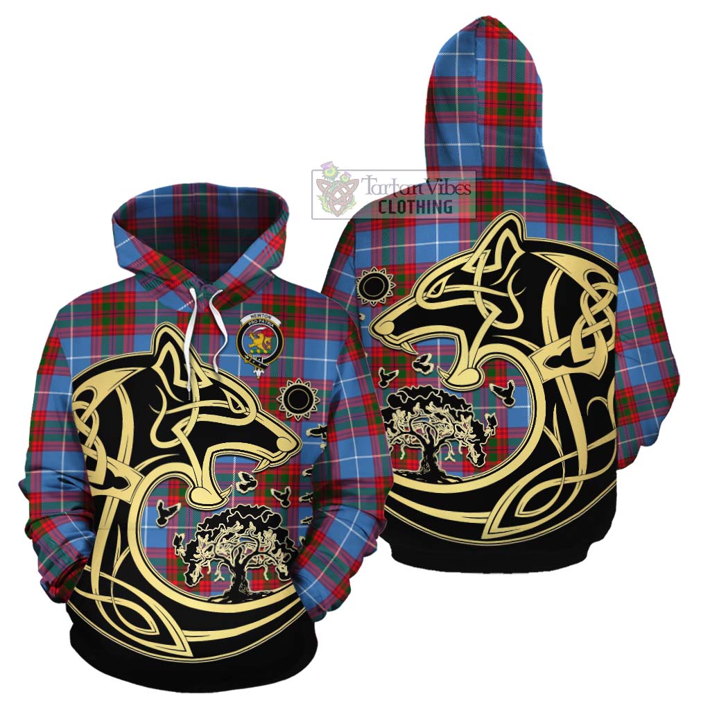 Tartan Vibes Clothing Newton Tartan Cotton Hoodie with Family Crest Celtic Wolf Style