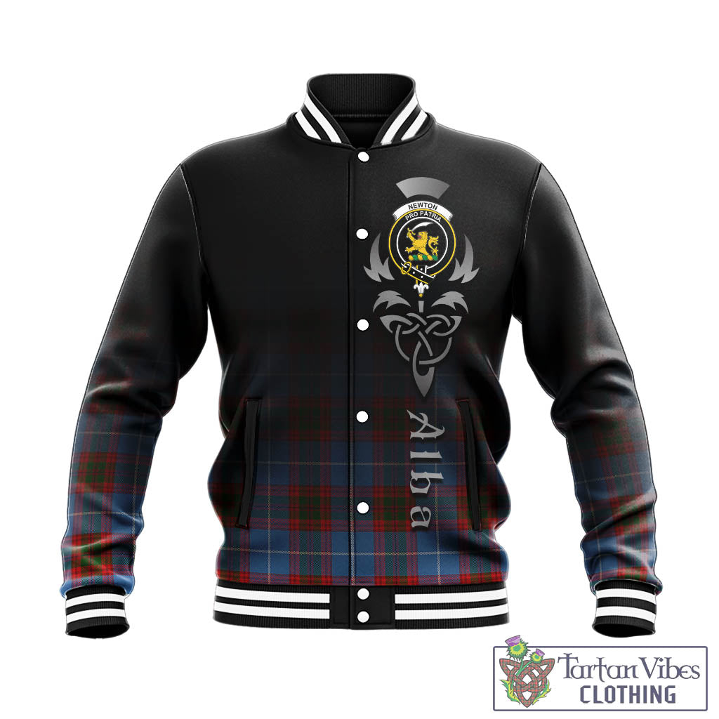 Tartan Vibes Clothing Newton Tartan Baseball Jacket Featuring Alba Gu Brath Family Crest Celtic Inspired