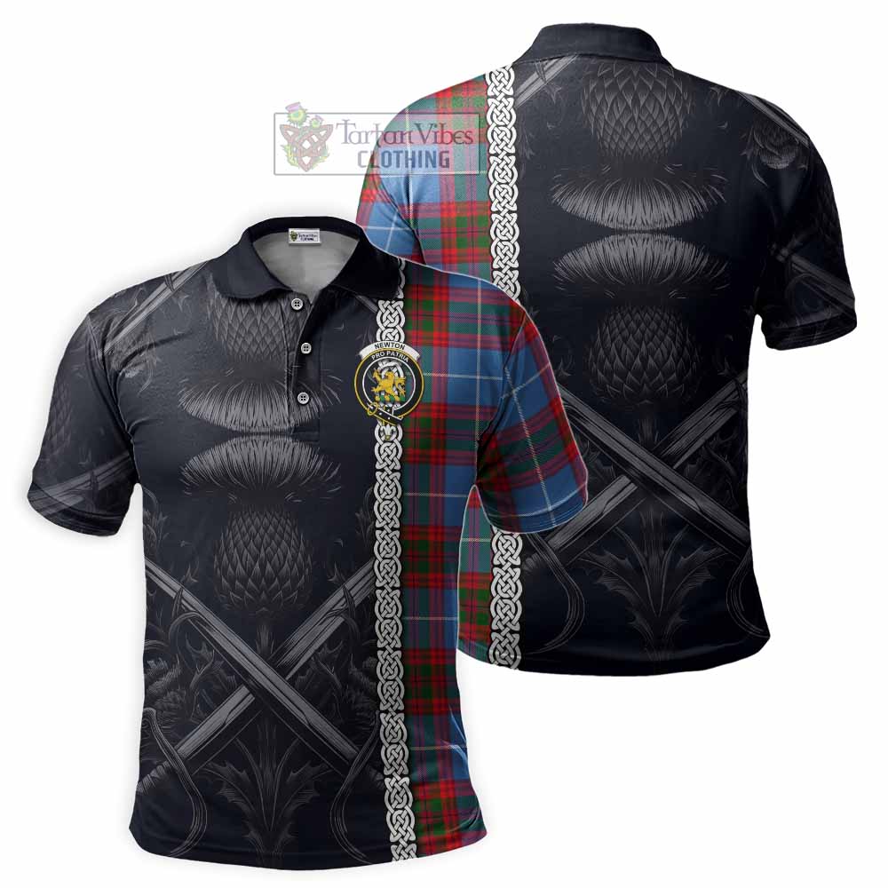 Tartan Vibes Clothing Newton Tartan Polo Shirt with Family Crest Cross Sword Thistle Celtic Vibes