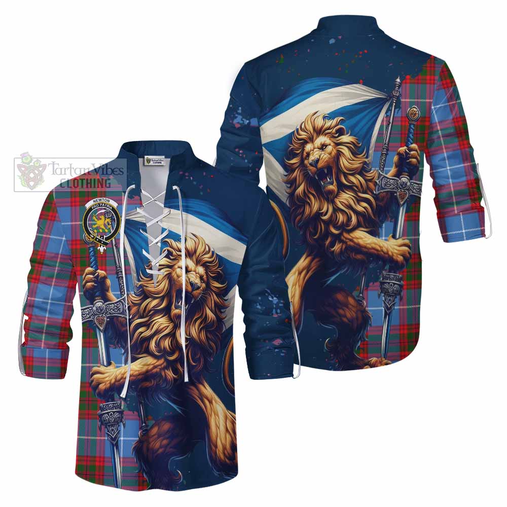 Tartan Vibes Clothing Newton Tartan Family Crest Ghillie Kilt Shirt with Scottish Majestic Lion