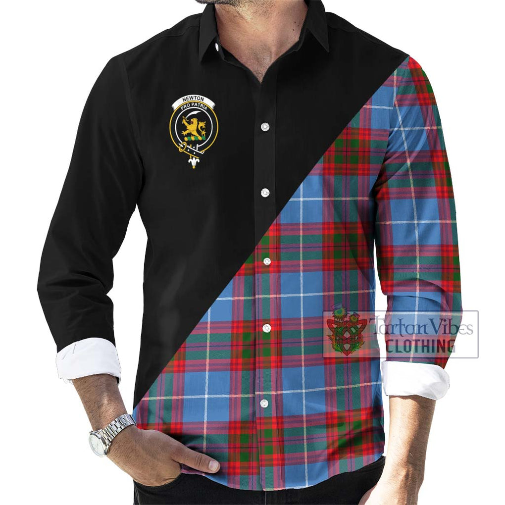 Newton Tartan Long Sleeve Button Shirt with Family Crest and Military Logo Style - Tartanvibesclothing Shop