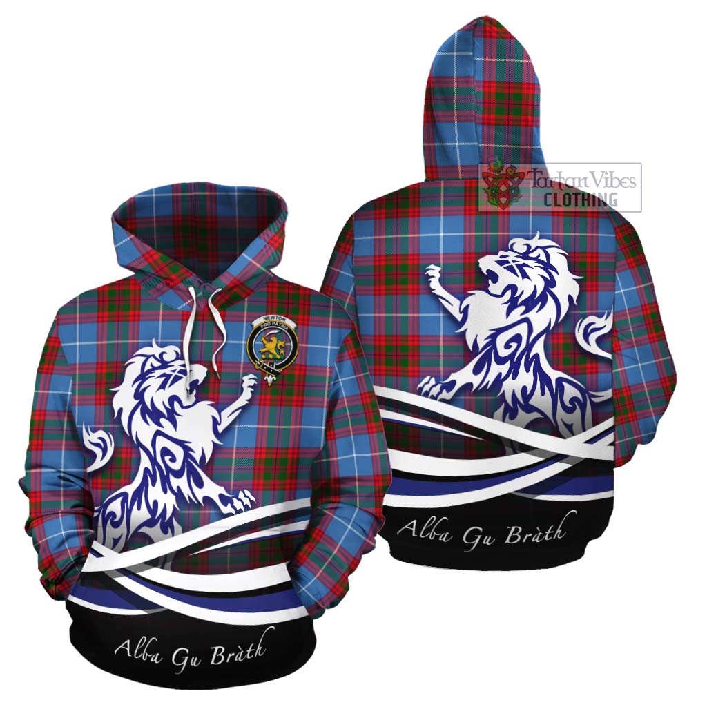 Tartan Vibes Clothing Newton Tartan Cotton Hoodie with Alba Gu Brath Regal Lion Emblem