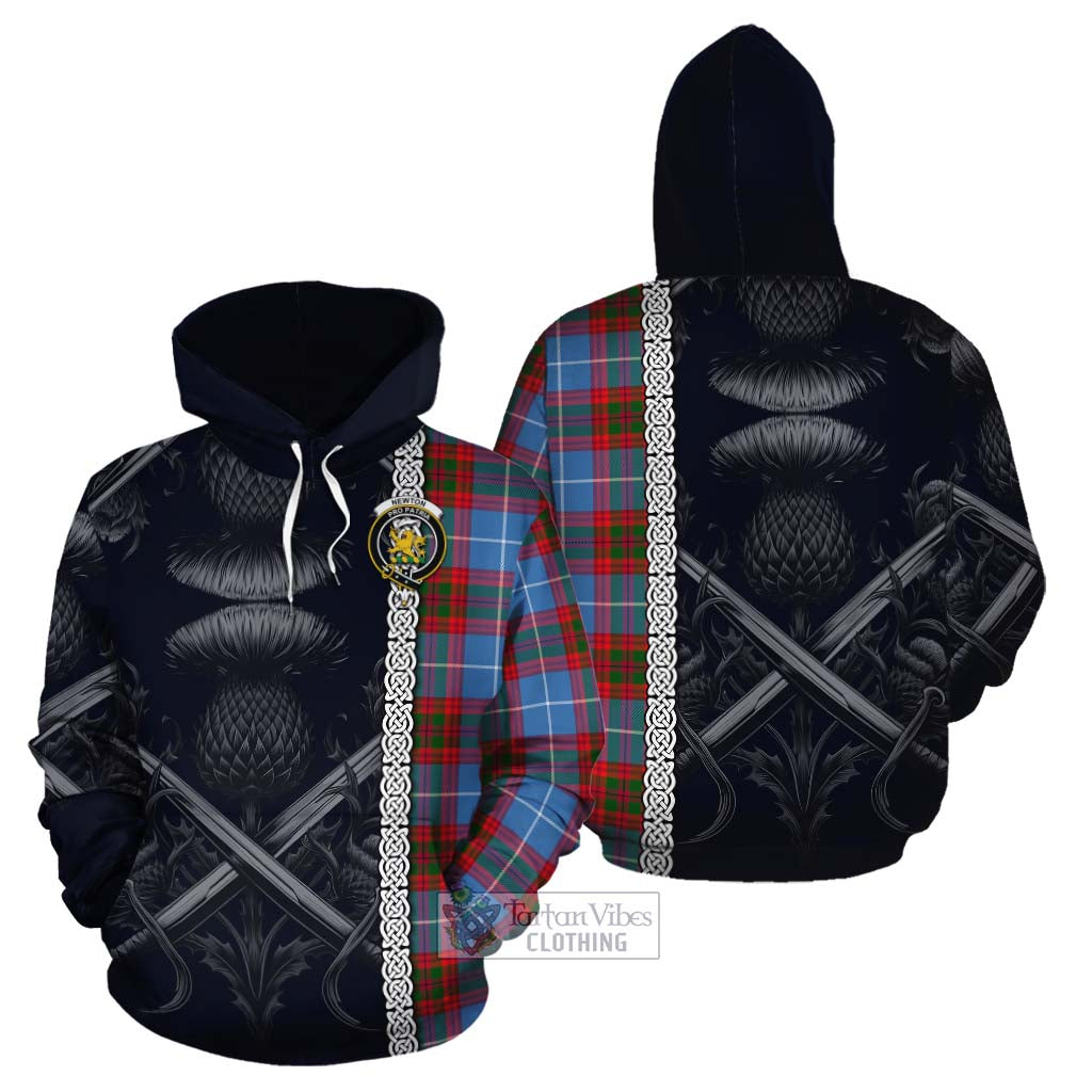 Tartan Vibes Clothing Newton Tartan Cotton Hoodie with Family Crest Cross Sword Thistle Celtic Vibes