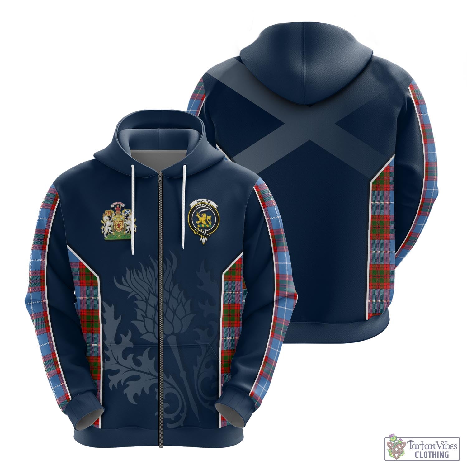 Tartan Vibes Clothing Newton Tartan Hoodie with Family Crest and Scottish Thistle Vibes Sport Style