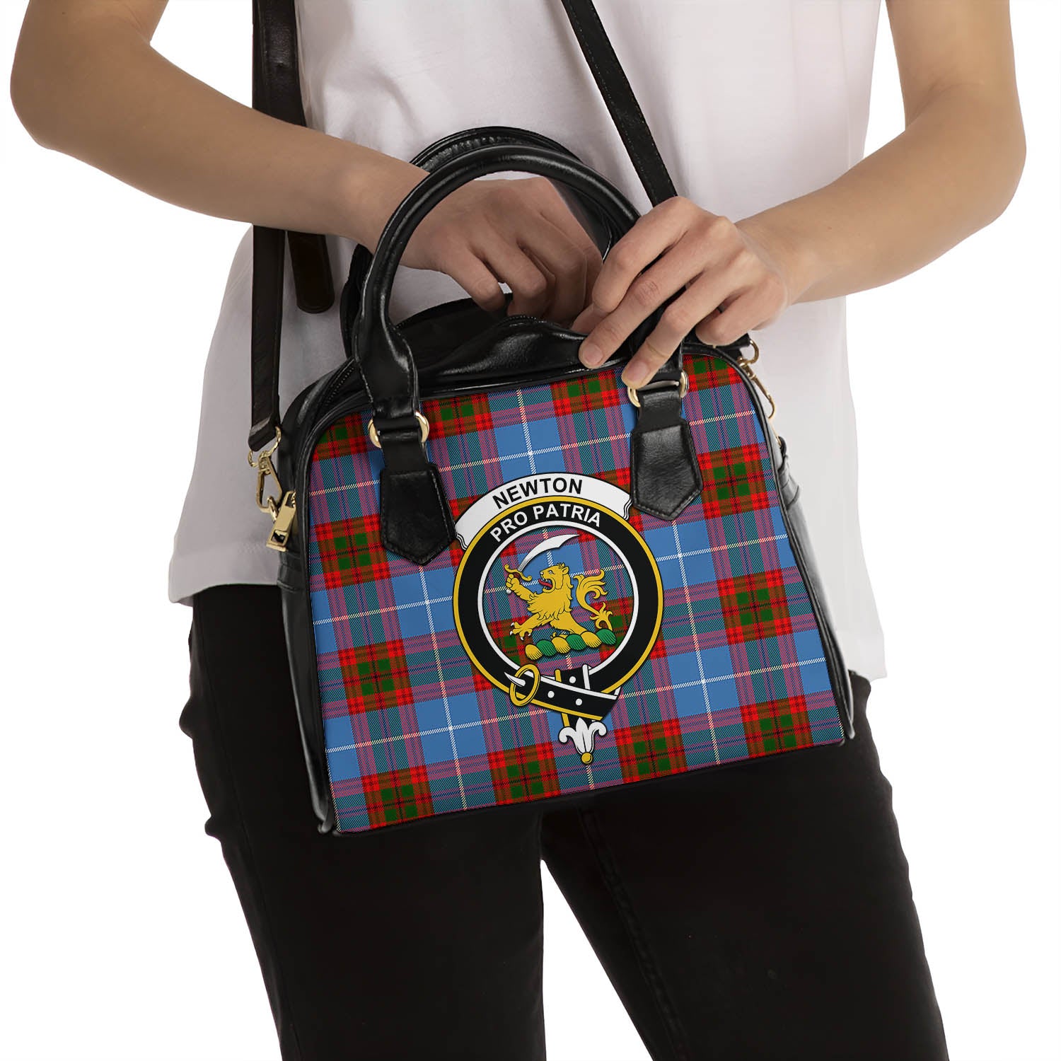 Newton Tartan Shoulder Handbags with Family Crest - Tartanvibesclothing