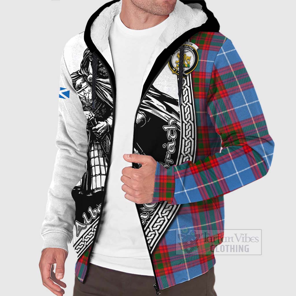 Tartan Vibes Clothing Newton Tartan Clan Crest Sherpa Hoodie with Highlander Warrior Celtic Style