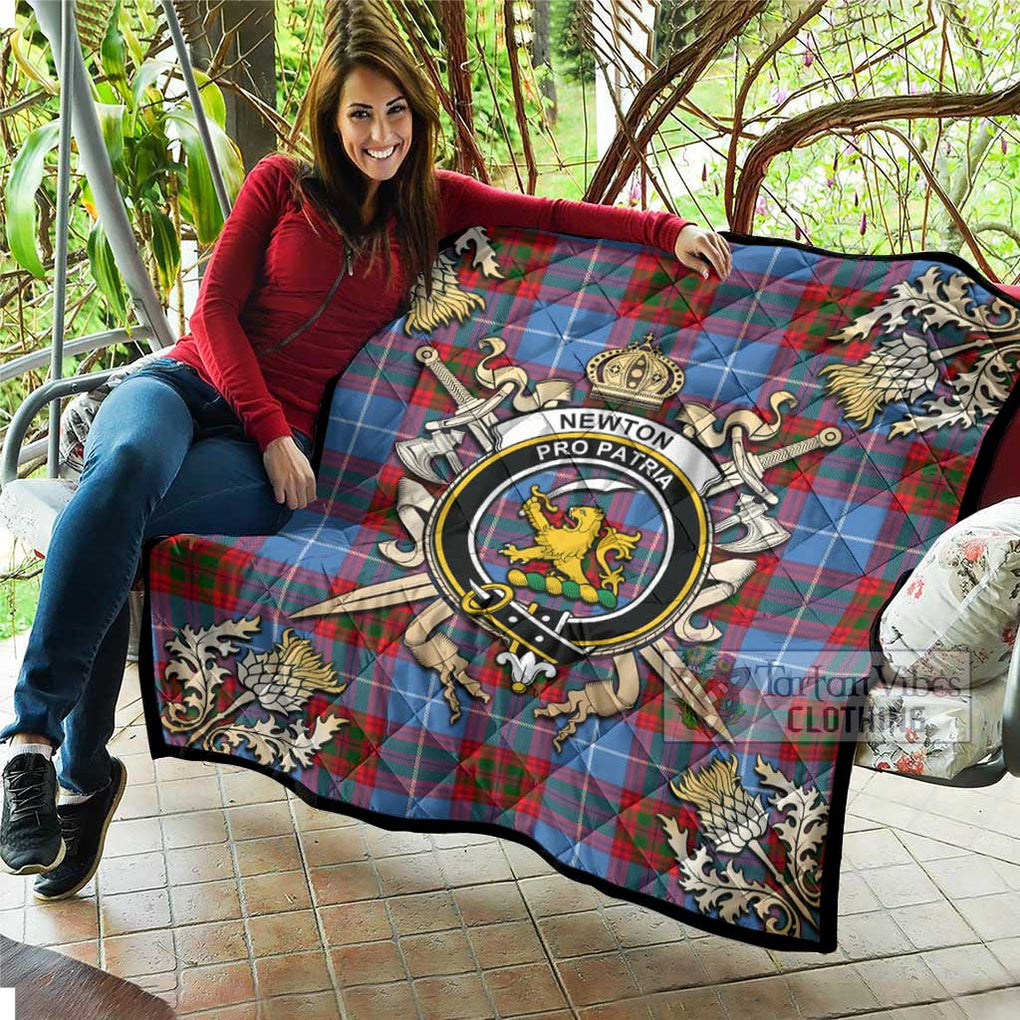 Tartan Vibes Clothing Newton Tartan Quilt with Family Crest and Scottish Golden Courage Shield