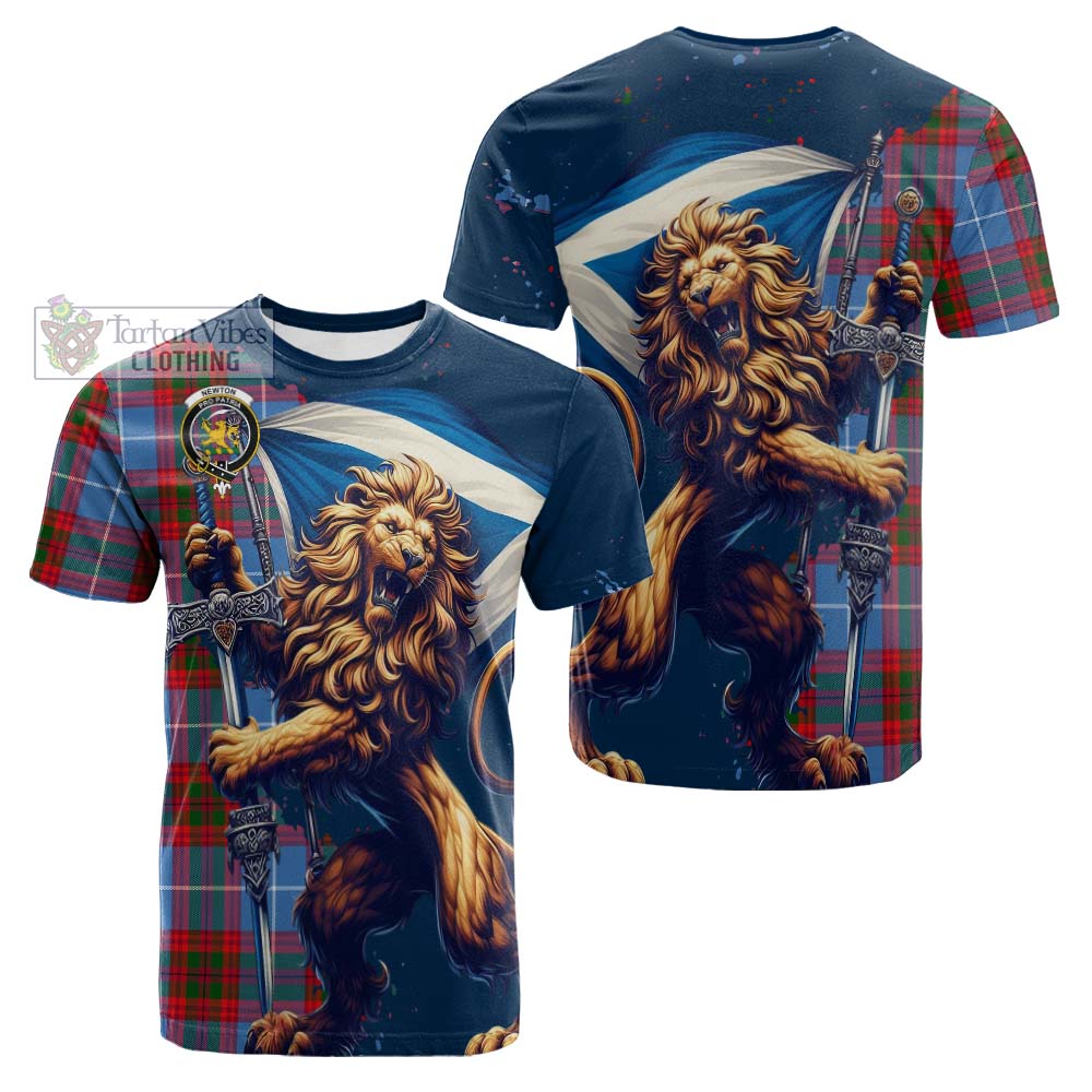 Tartan Vibes Clothing Newton Tartan Family Crest Cotton T-shirt with Scottish Majestic Lion