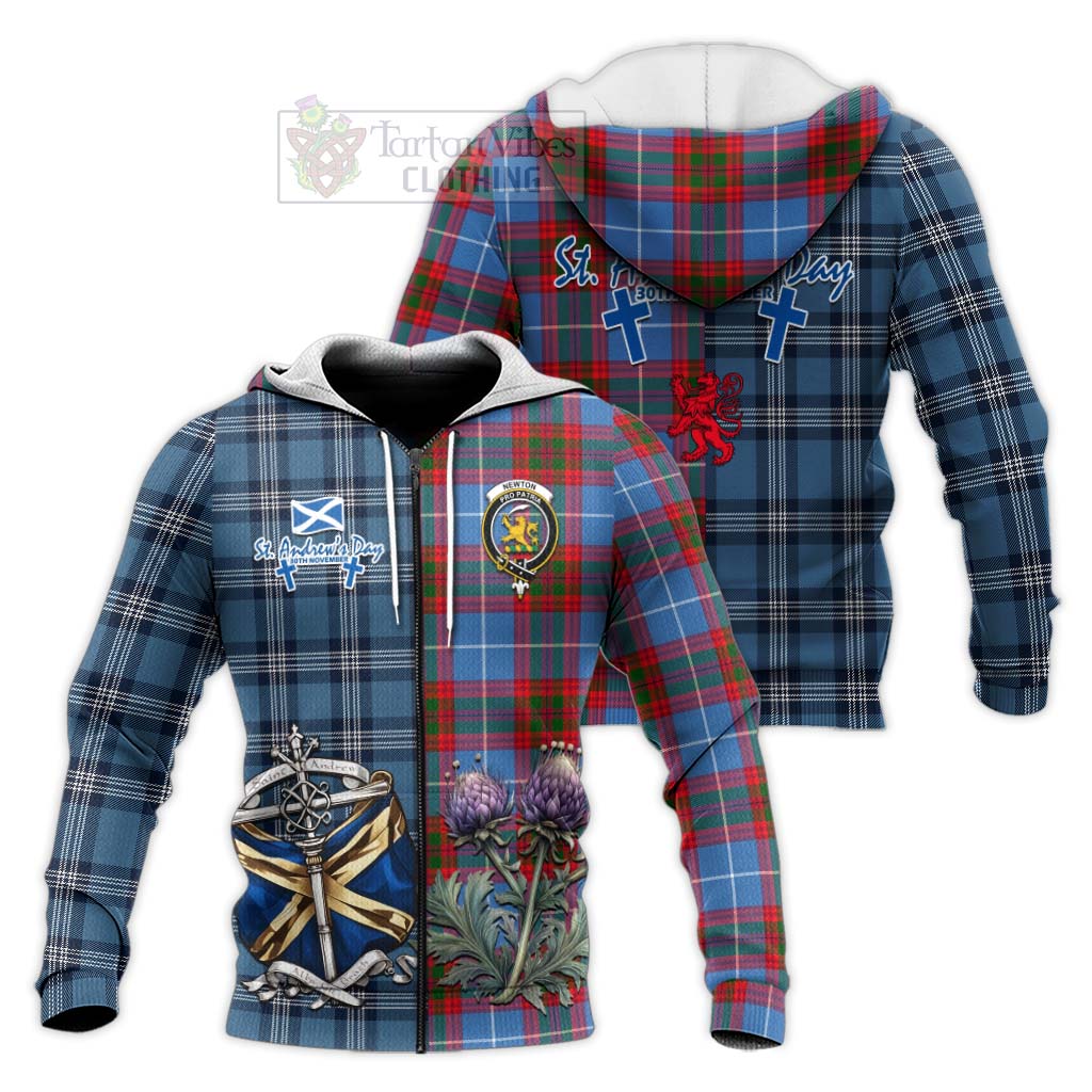 Tartan Vibes Clothing Newton Tartan Knitted Hoodie Happy St. Andrew's Day Half Tartan Style