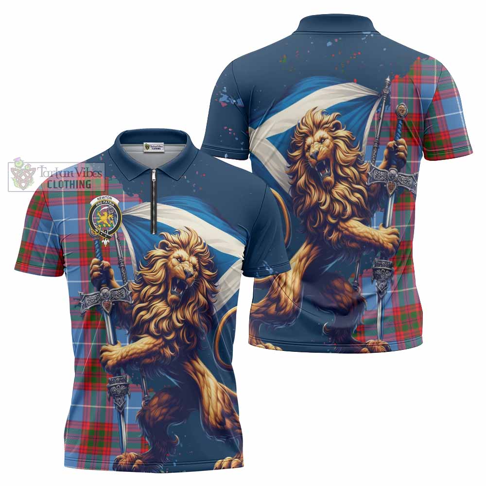 Tartan Vibes Clothing Newton Tartan Family Crest Zipper Polo Shirt with Scottish Majestic Lion