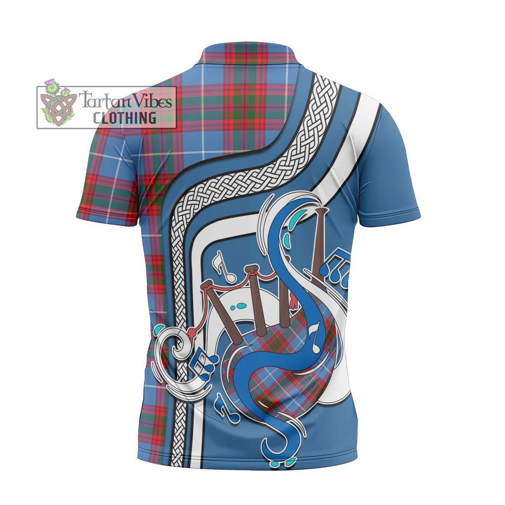 Newton Tartan Zipper Polo Shirt with Epic Bagpipe Style - Tartanvibesclothing Shop