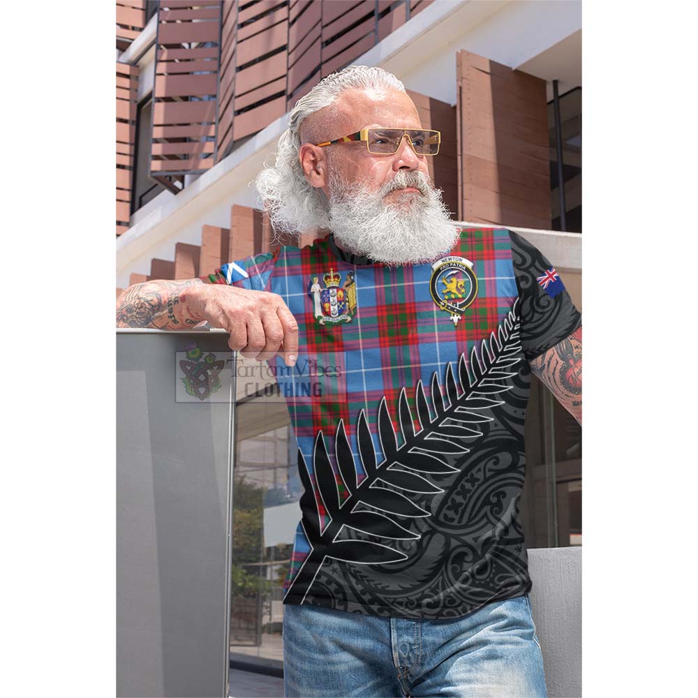 Tartan Vibes Clothing Newton Crest Tartan Cotton T-shirt with New Zealand Silver Fern Half Style