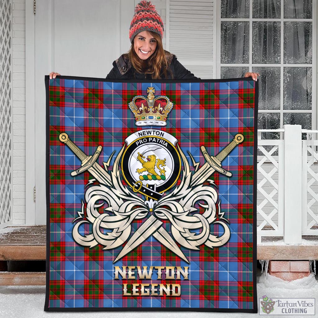 Tartan Vibes Clothing Newton Tartan Quilt with Clan Crest and the Golden Sword of Courageous Legacy