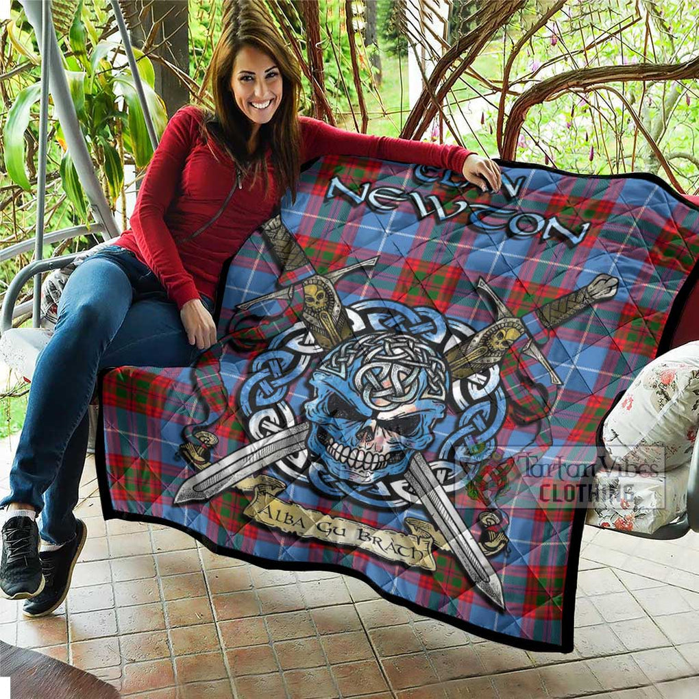 Tartan Vibes Clothing Newton Tartan Quilt with Celtic Skull Alba Gu Brath Style