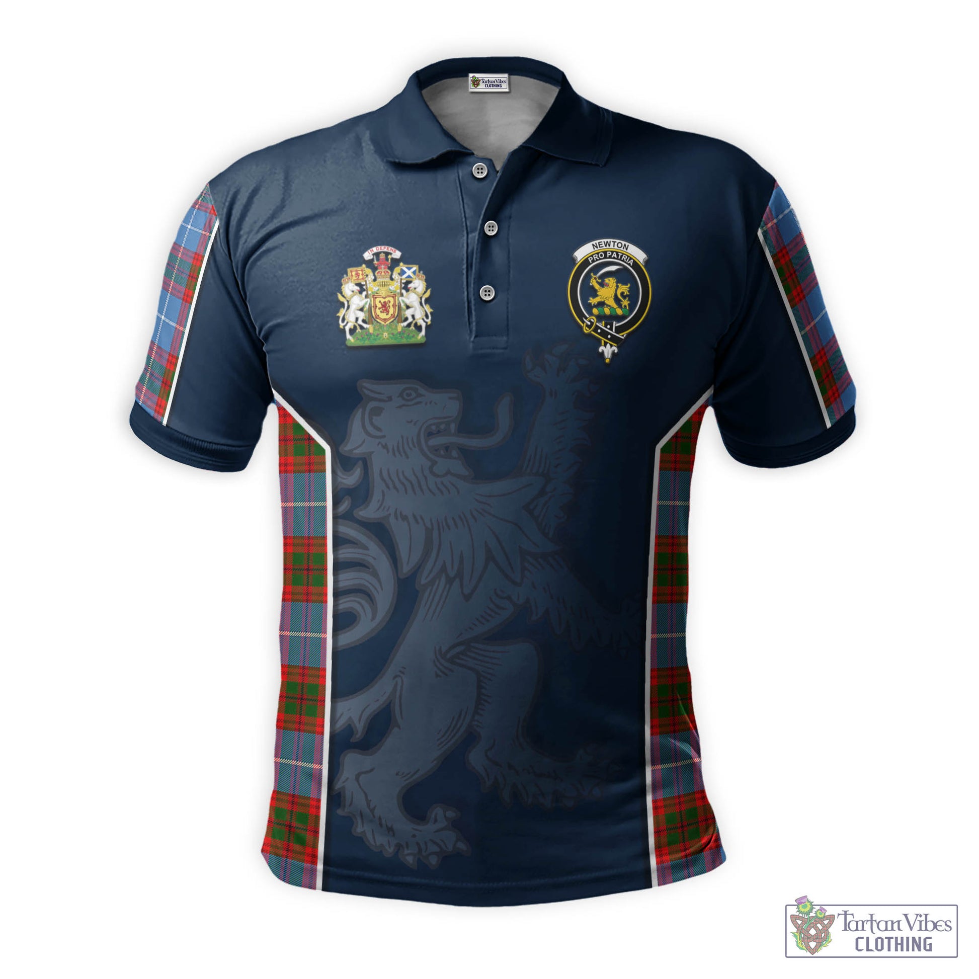 Tartan Vibes Clothing Newton Tartan Men's Polo Shirt with Family Crest and Lion Rampant Vibes Sport Style