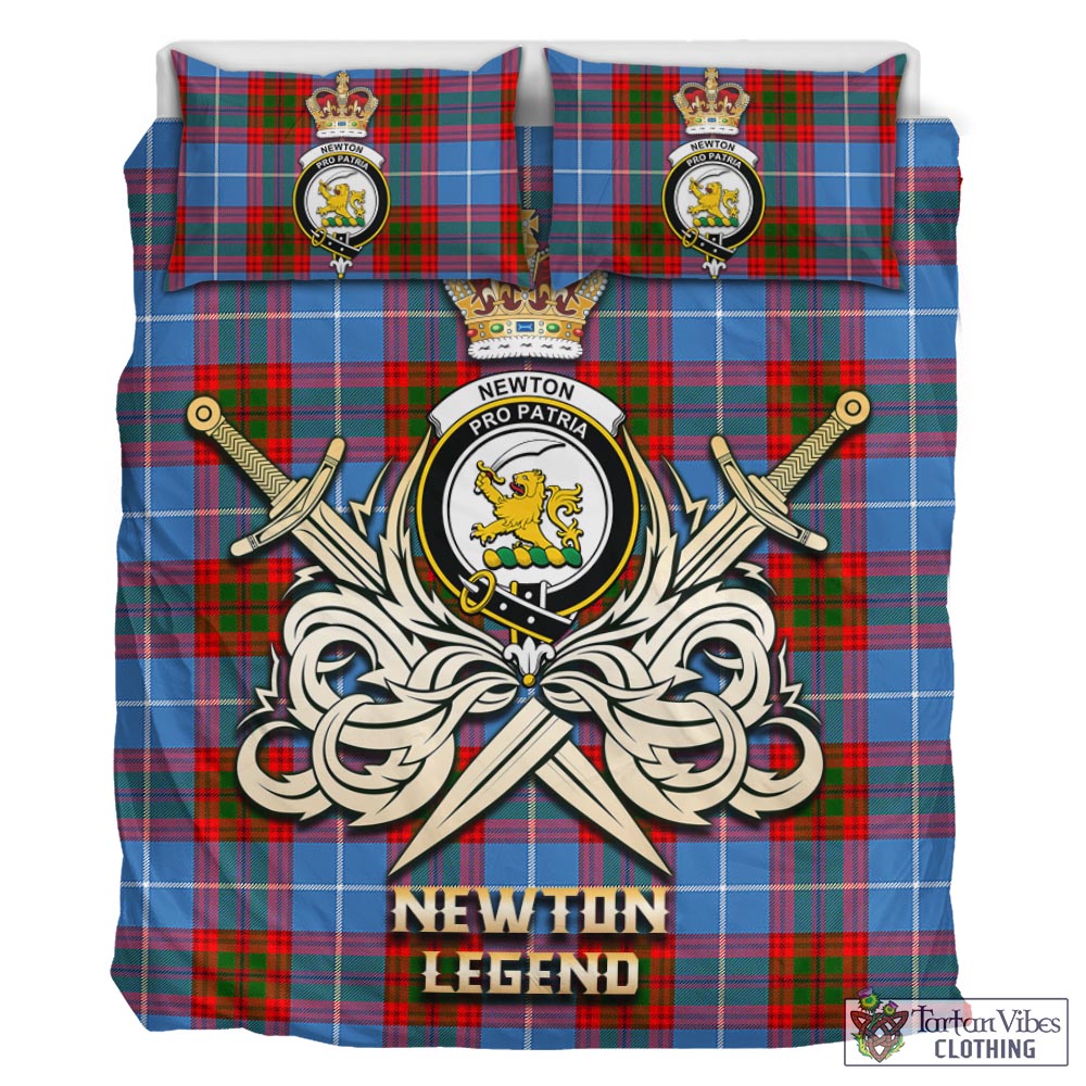 Tartan Vibes Clothing Newton Tartan Bedding Set with Clan Crest and the Golden Sword of Courageous Legacy