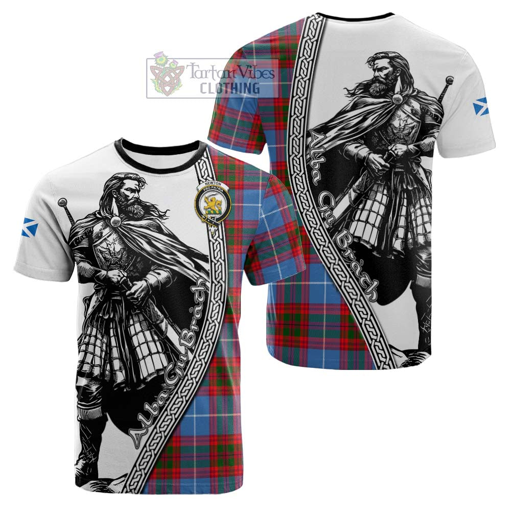 Newton Tartan Clan Crest Cotton T-shirt with Highlander Warrior Celtic Style