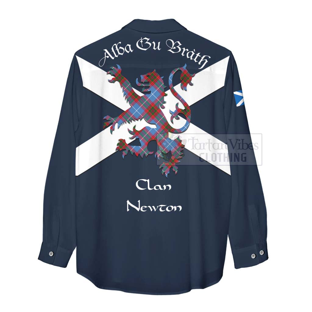 Tartan Vibes Clothing Newton Tartan Lion Rampant Women's Casual Shirt Proudly Display Your Heritage with Alba Gu Brath and Clan Name