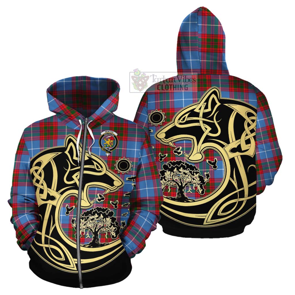 Tartan Vibes Clothing Newton Tartan Cotton Hoodie with Family Crest Celtic Wolf Style