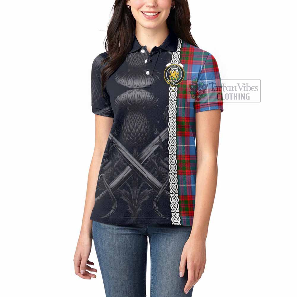 Tartan Vibes Clothing Newton Tartan Women's Polo Shirt with Family Crest Cross Sword Thistle Celtic Vibes