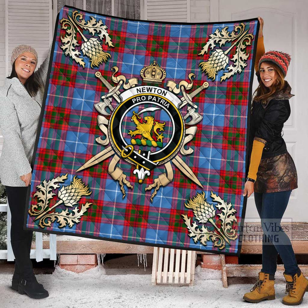 Tartan Vibes Clothing Newton Tartan Quilt with Family Crest and Scottish Golden Courage Shield