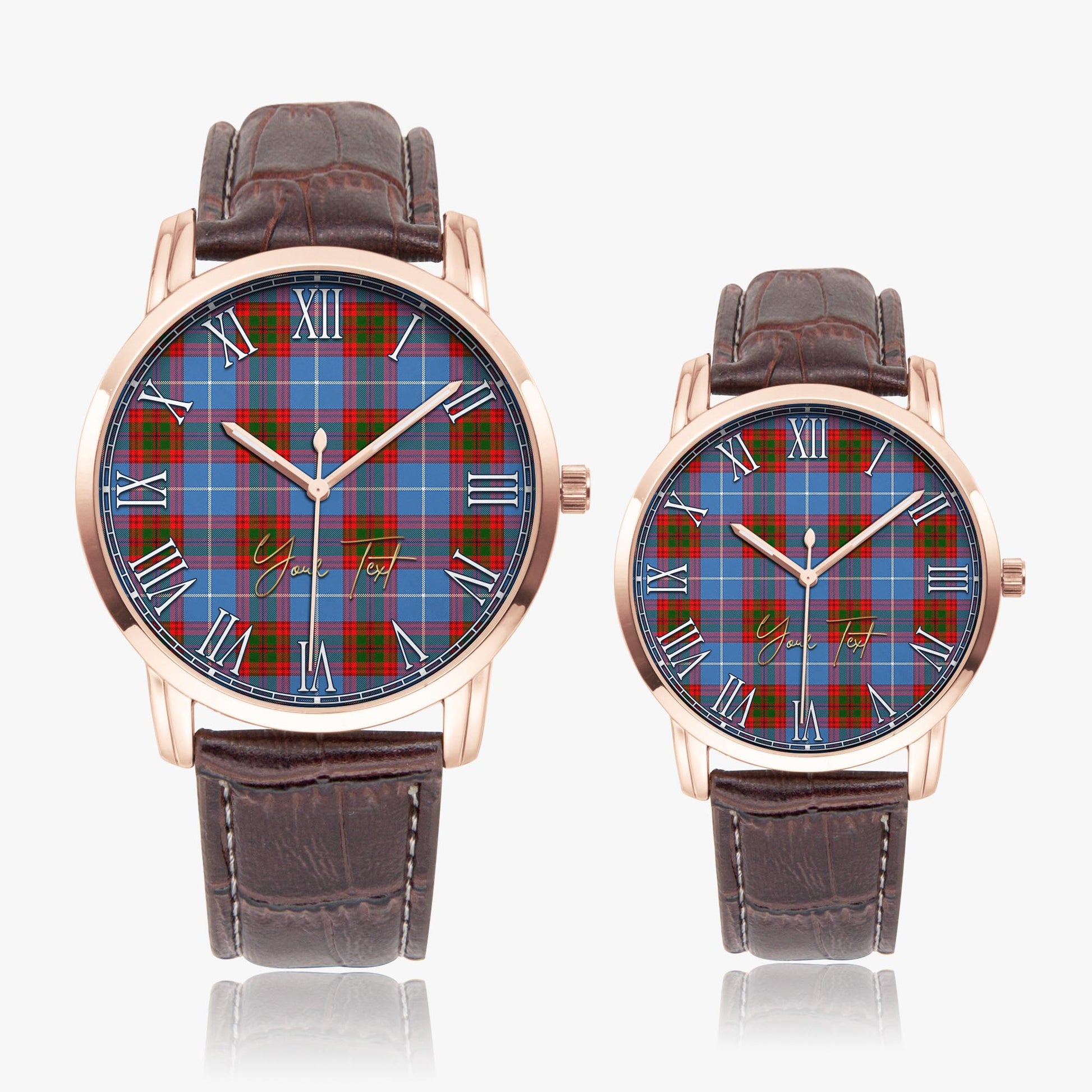 Newton Tartan Personalized Your Text Leather Trap Quartz Watch Wide Type Rose Gold Case With Brown Leather Strap - Tartanvibesclothing