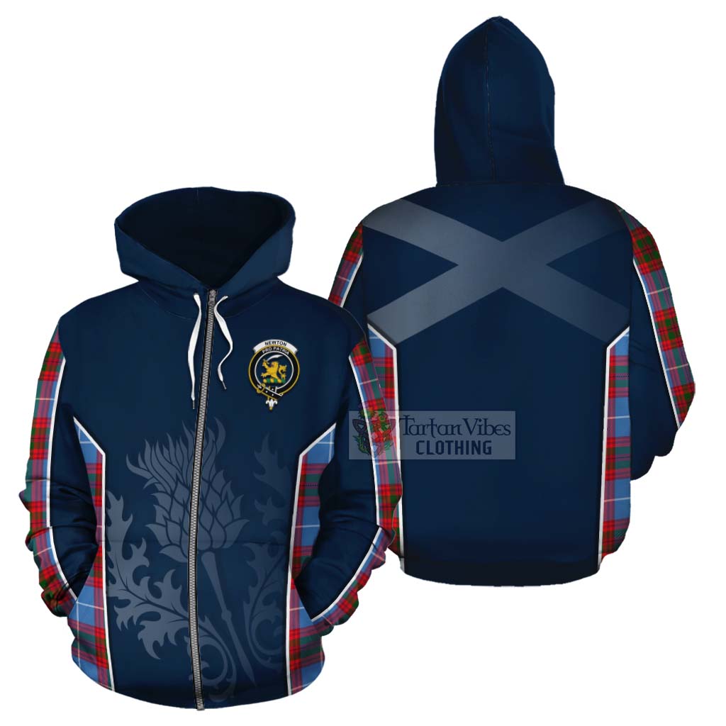 Tartan Vibes Clothing Newton Tartan Cotton Hoodie with Family Crest and Scottish Thistle Vibes Sport Style