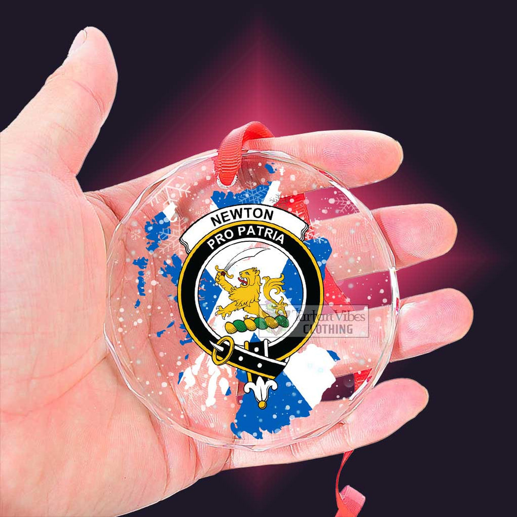 Tartan Vibes Clothing Newton Clan Crest Christmas Glass Ornament with Scotland Map