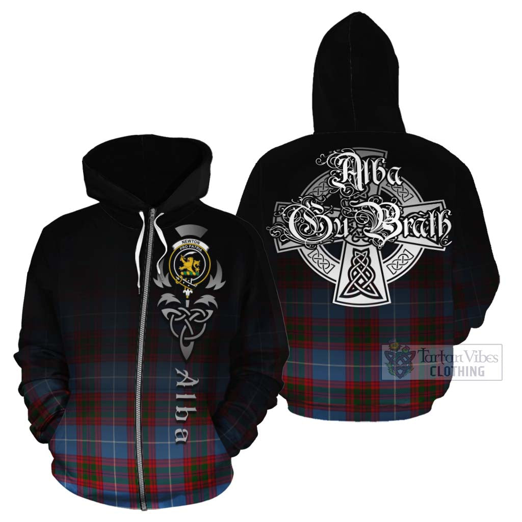 Tartan Vibes Clothing Newton Tartan Cotton Hoodie Featuring Alba Gu Brath Family Crest Celtic Inspired