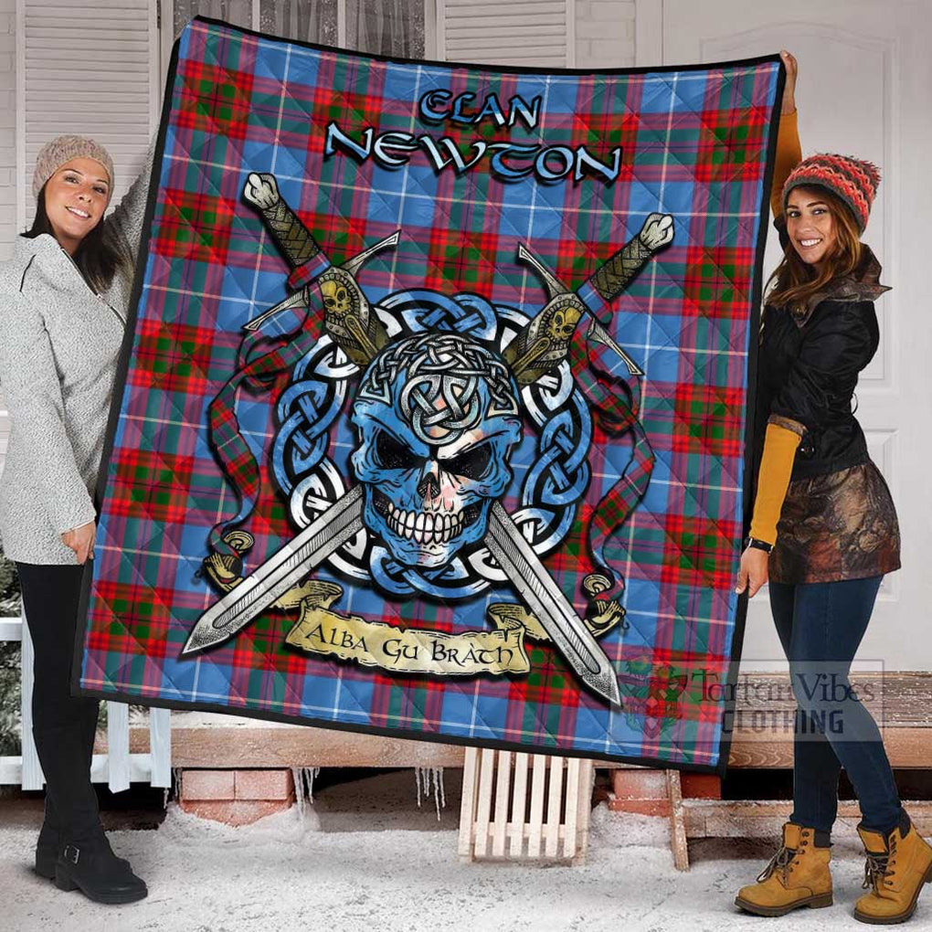 Tartan Vibes Clothing Newton Tartan Quilt with Celtic Skull Alba Gu Brath Style